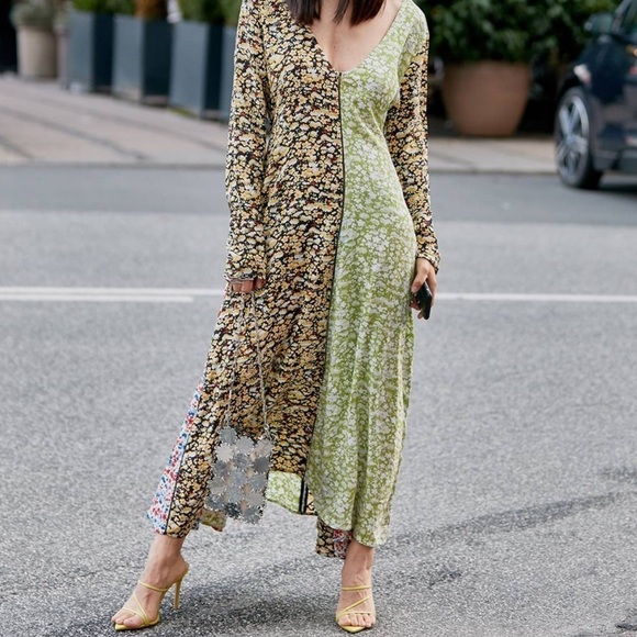 Stine Goya “Maca” Dress Multicolored Floral Longsleeve Midi Dress - Picture 1 of 10